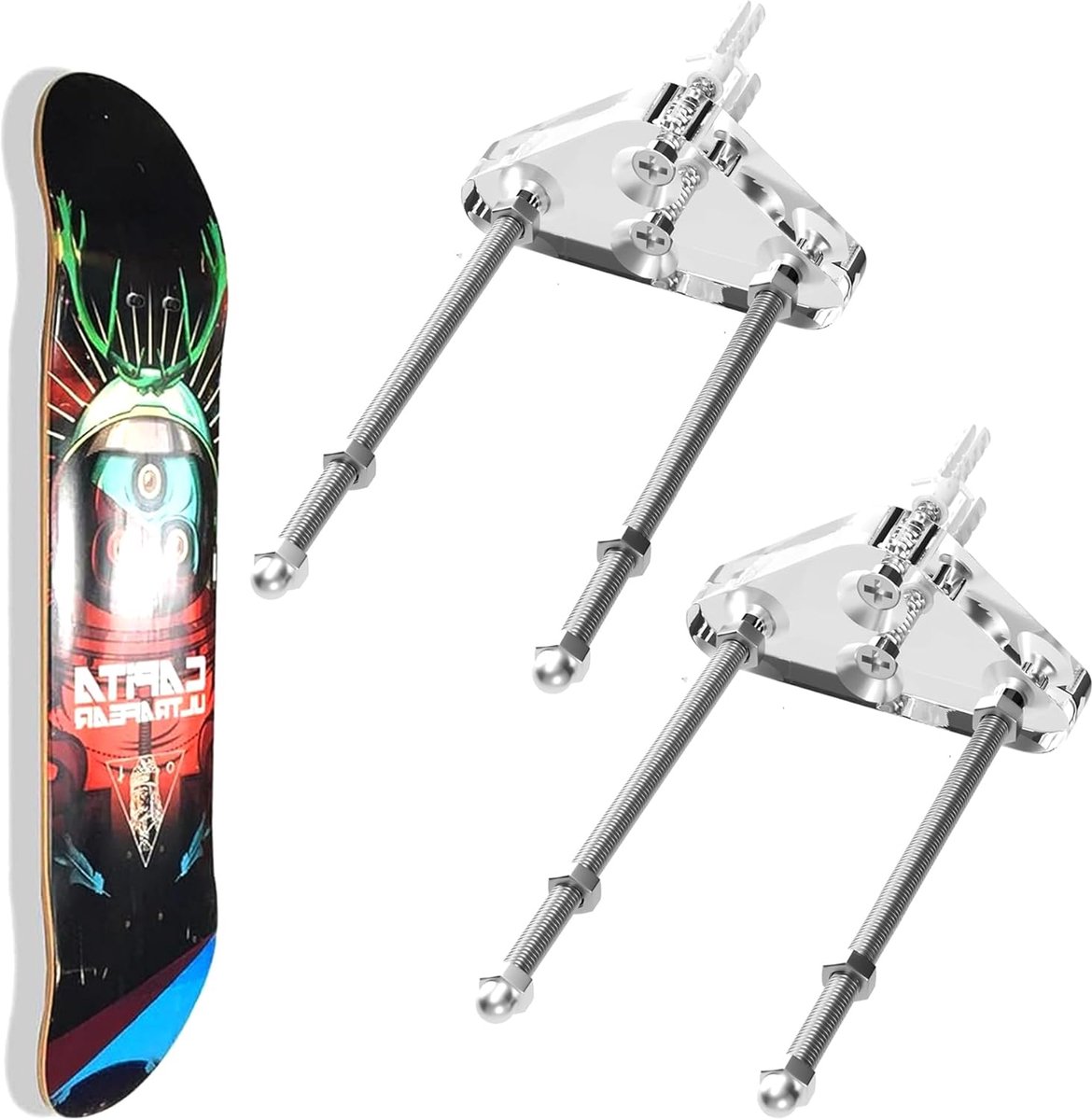SnelShoppen - Skateboardhouder Muur, Longboard Muurbevestiging, Snowboard Muurhouder, Skateboardrek voor Woonkamer Garage, Acryl, 2 Stuks, Transparant