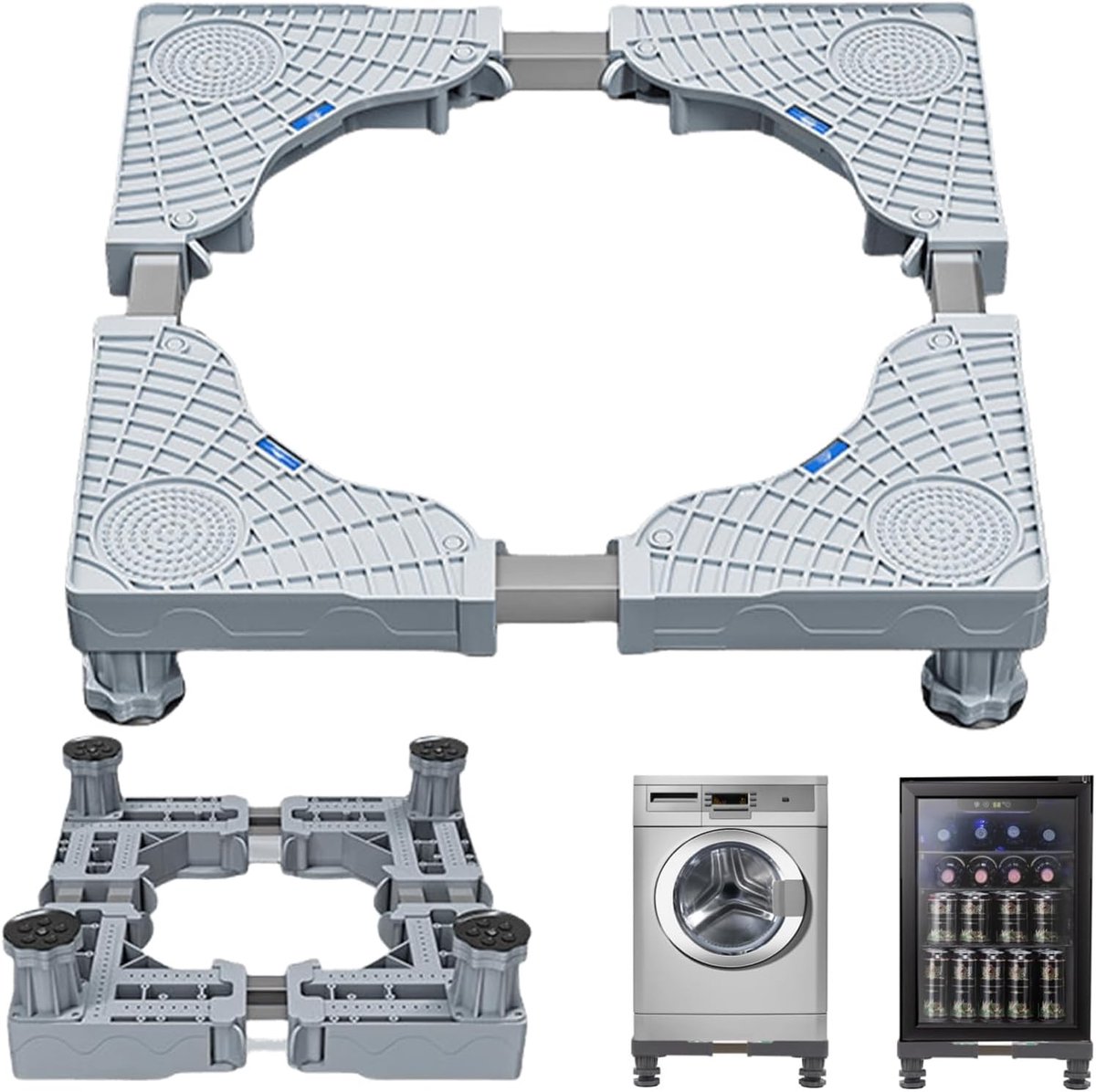 SnelShoppen - Wasmachineronderstel met 4 Poten, Verstelbaar 41-66 cm Roestvrij Staal, Antislip Schokdemping voor Vaatwasser, Koelkast, Droger, Huishou