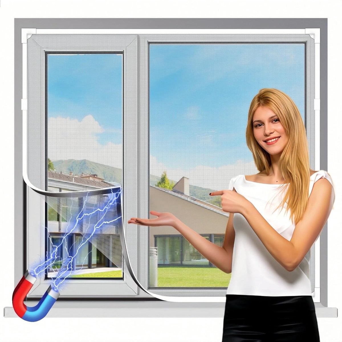 SnelShoppen - Doe-het-zelf magnetisch raam 130 x 150 cm - Flexibel insectengaas - Wasbaar zwart net - Eenvoudige montage zonder stansen - Afschuwbaar