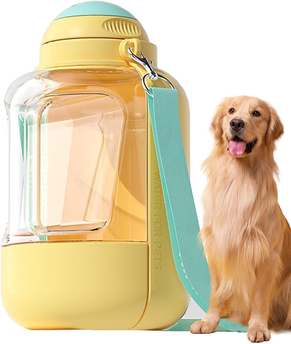 SnelShoppen - Waterfles voor Honden - Draagbare Hondenwaterdispenser 2-in-1 met Voerbak | Lekvrije Hondenfles voor Reizen, Wandelen en Buitenspeelplez