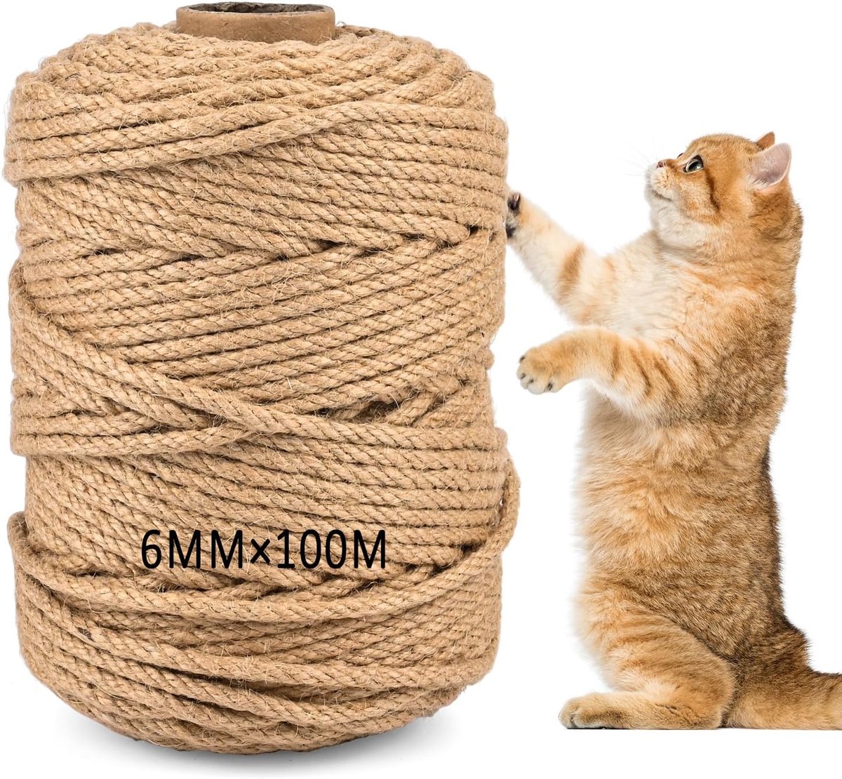SnelShoppen - 100m Sisaltouw voor Krabpaal - 6 mm Natuurlijk Sisal Koord voor DIY Krabstokken, Decoratie, Handwerk, Tuin en Huishouden