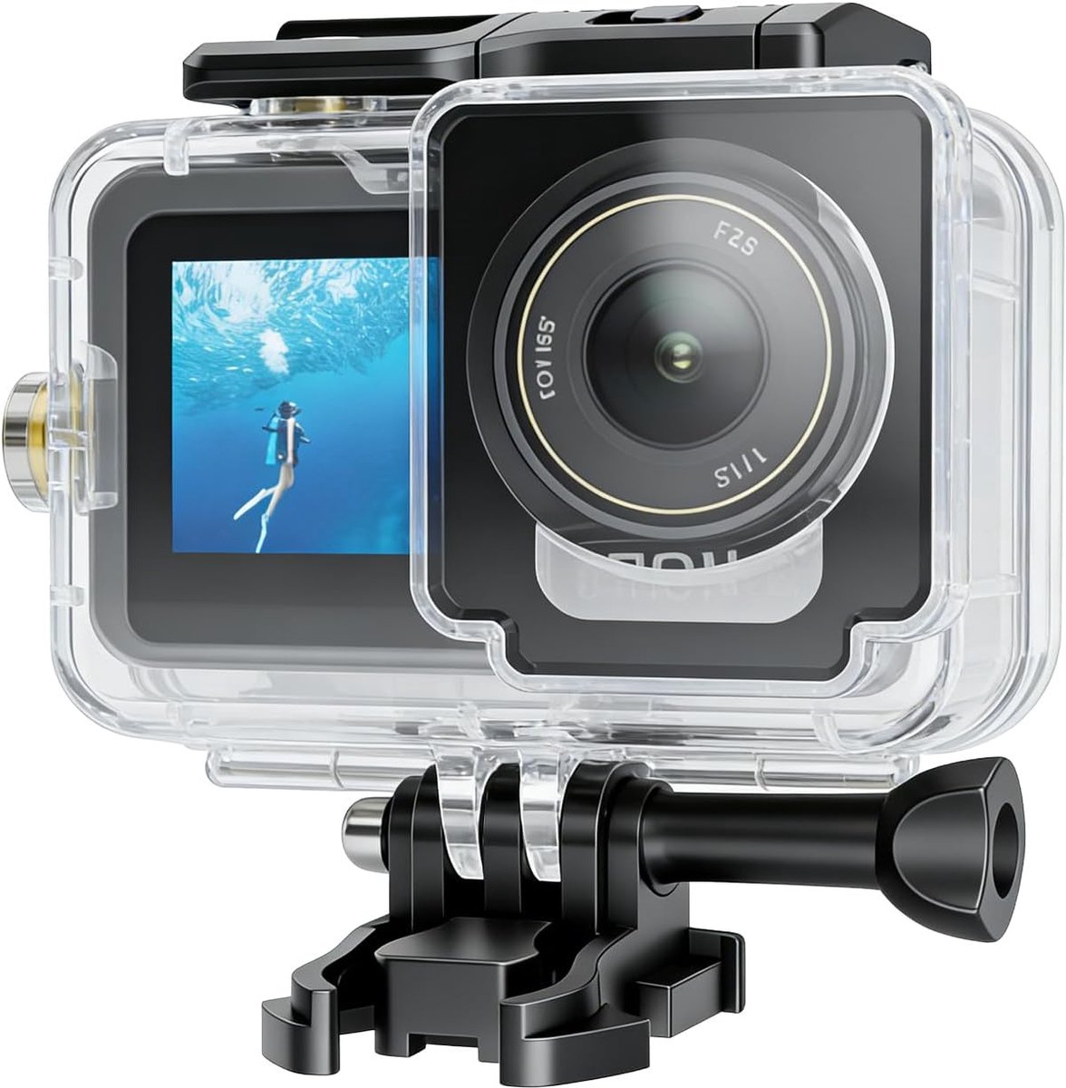 SnelShoppen - Waterdichte Behuizing voor Action Camera, 40M Onderwaterbehuizing met Gehard Glazen Scherm, Duikbeschermhoes van PC-Materiaal met Montag