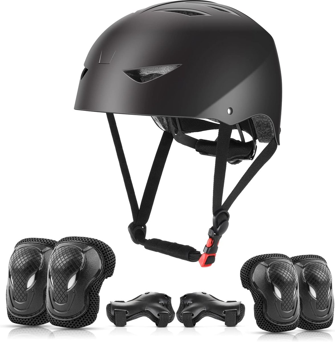 SnelShoppen - Kids Helm en Pads Set voor Kinderen 5-15 Jaar - Skateboard Helm, Kniebeschermers, Elleboog Pads, Pols Pads - Veiligheid voor Fietsen, Sc