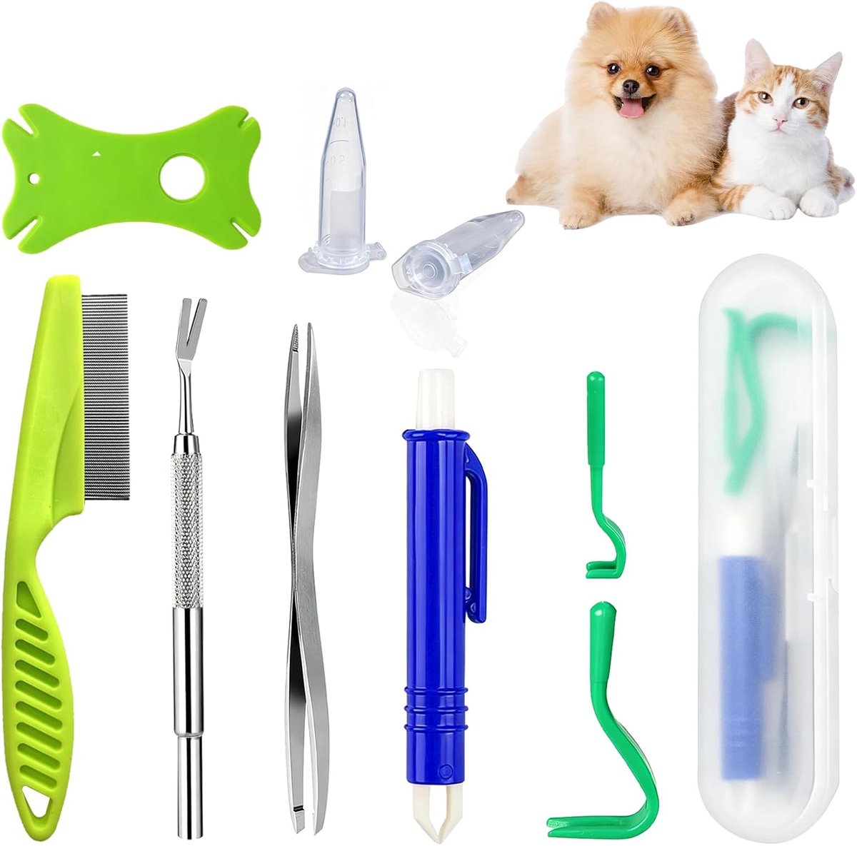 SnelShoppen - 7-in-1 Tekentangset voor Honden en Kinderen - Eenvoudige en Veilige Tekenverwijderaar met Tekenkaart - Compleet en Effectief voor Thuis