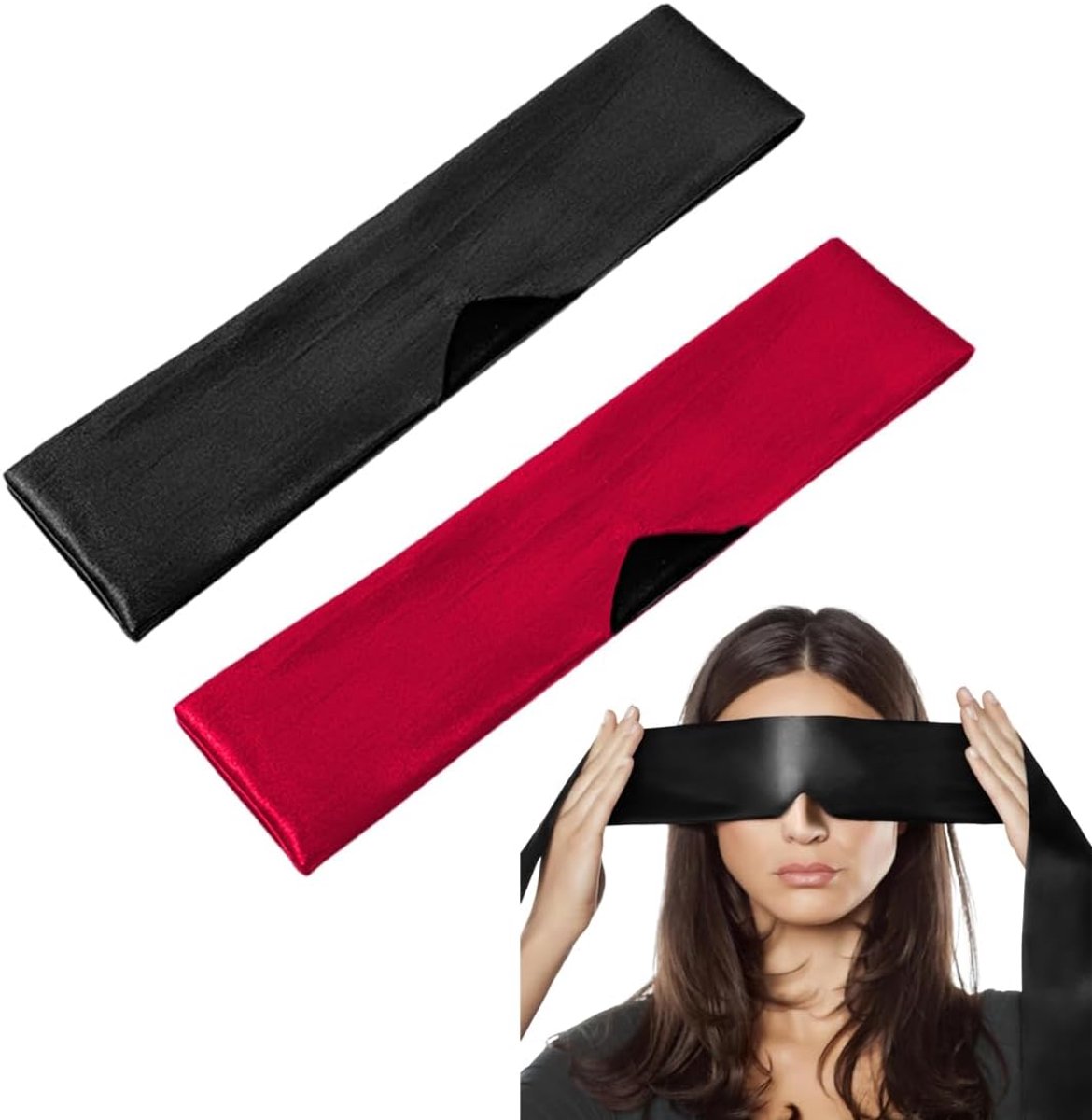 SnelShoppen - 2 Stuks Oogmasker Slaapmasker - Comfortabel Satijnen Slaapbril - 150 x 7 cm Zwart - Ideaal voor Reis, Meditatie en Slaap