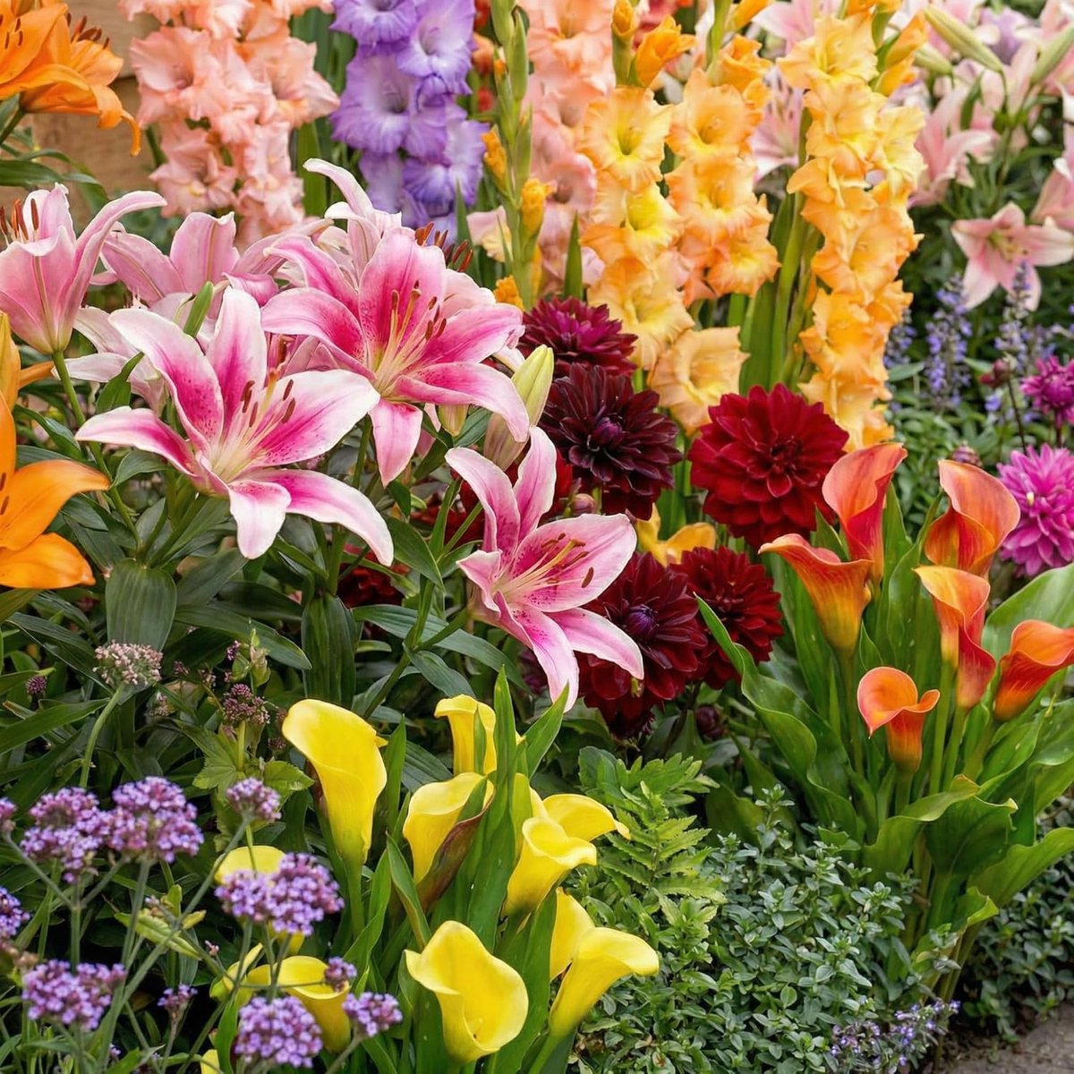 SnelShoppen - Zomerbloeiende Bollenverzameling (50 Bollen) - Meerjarige Bloembollenmix met Dahlia's, Gladiolen, Lelies en Calla's - Grote Winterharde
