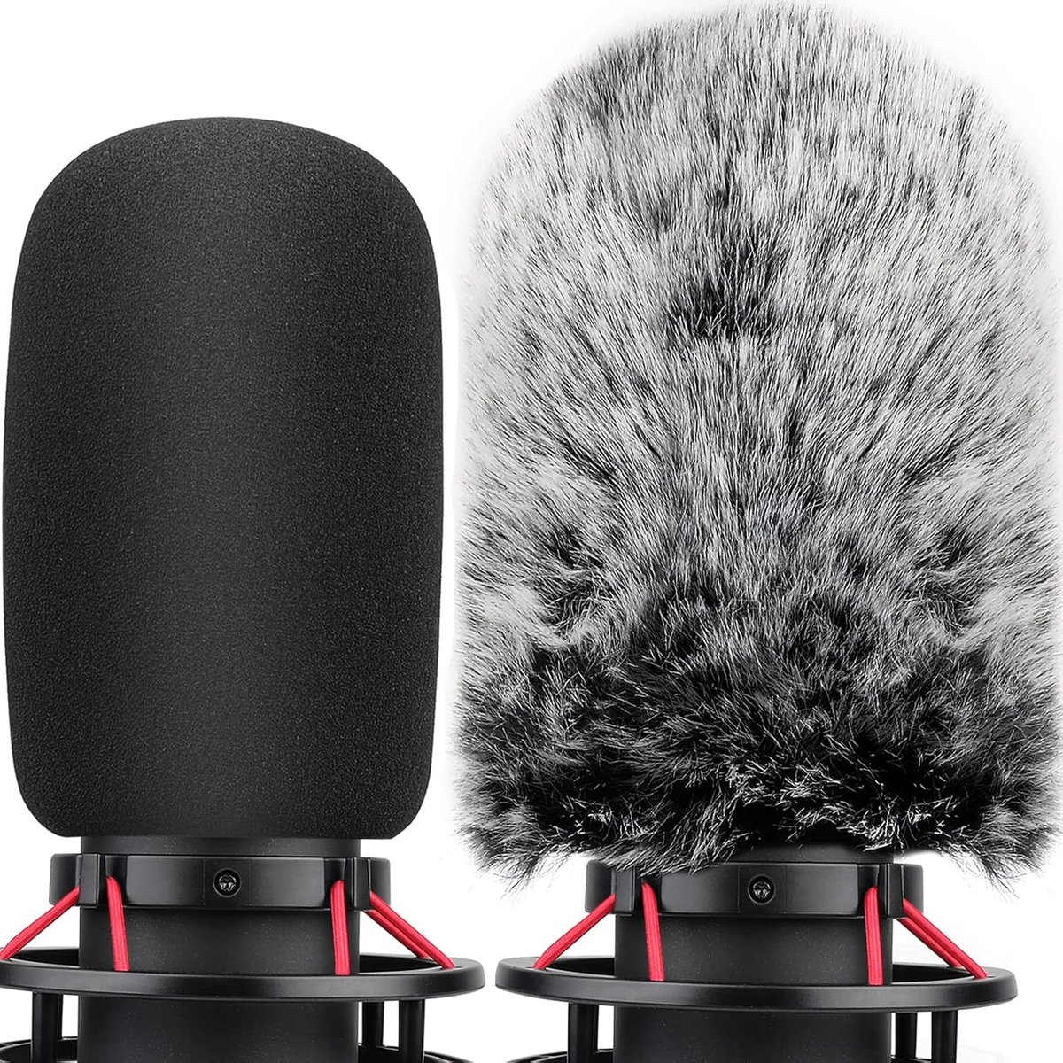 SnelShoppen - Pop Filter Microfoon Schuim Cover Furry Windsock 2 Stuks Geschikt voor Hyperx Quadcast s Binnen en Buiten Gebruik