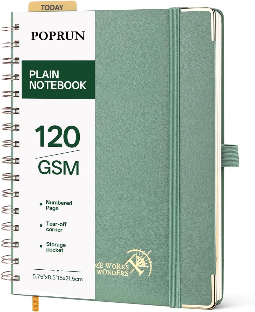 SnelShoppen - Wit Notitieboek A5 Spiraal Hardcover met 141 Genummerde Pagina's, Bullet Journal Papier 120 g/m², Zelfklevende Labels en 8 Uitscheurbare