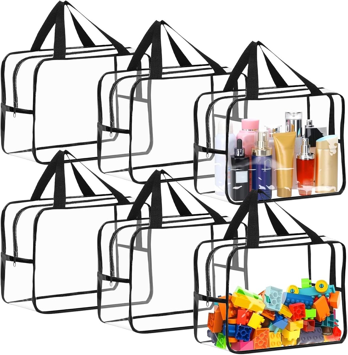 SnelShoppen - Opbergzakken voor Speelgoed 35x18x24 cm - Transparant PVC, Waterdicht, 6 Stuks - Ideaal voor Puzzels, Bouwstenen, Boeken, Kinderen