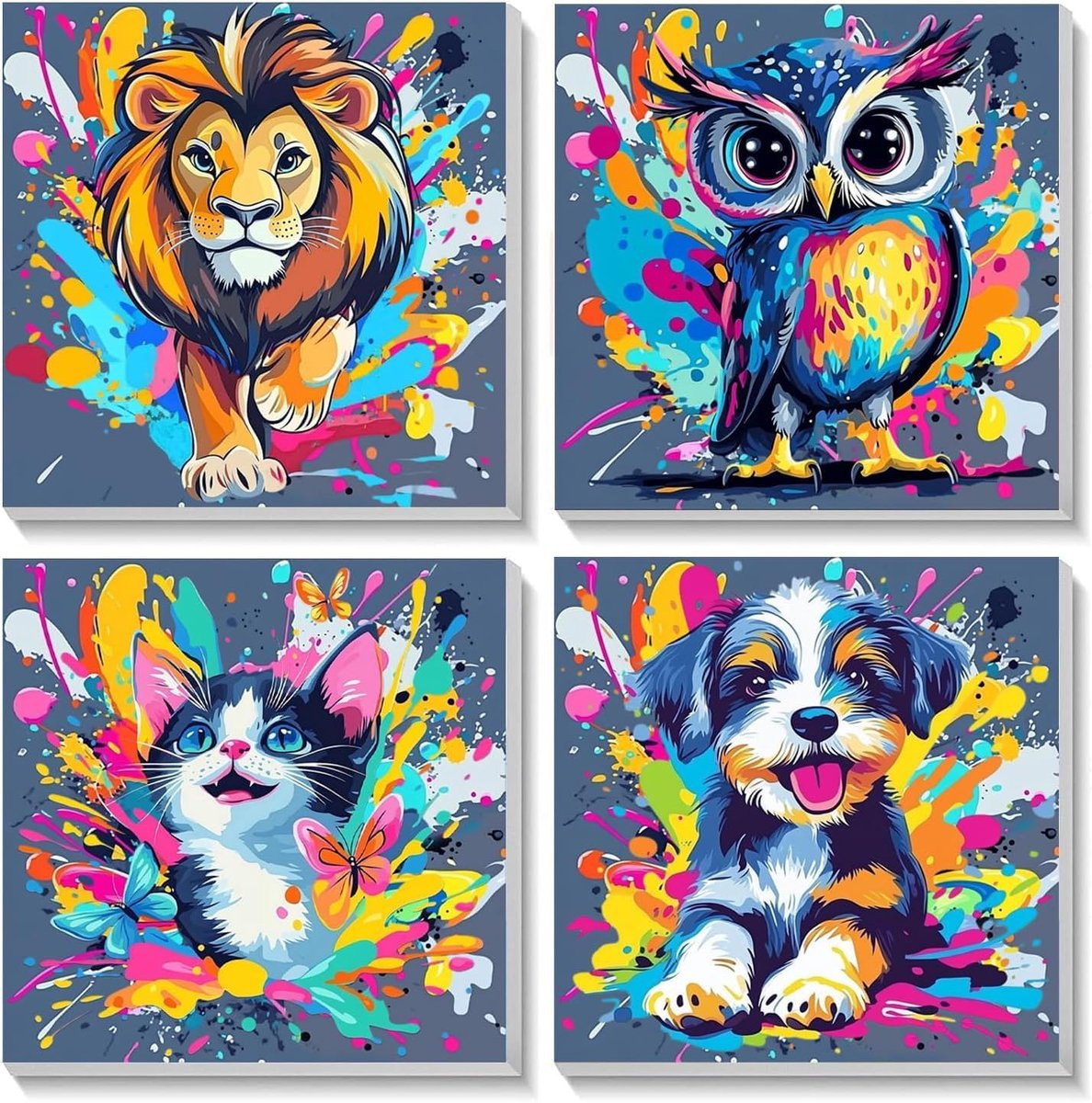 SnelShoppen - Schilderen Op Nummer Olieverfschilderij Set - 4 Pcs Handgeschilderd Voor Kinderen en Volwassenen - Beginners Inclusief Penseel en Acrylv
