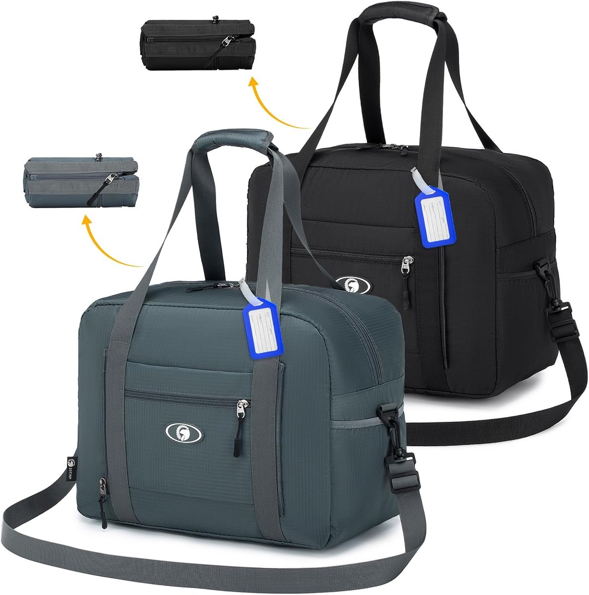 SnelShoppen - Bagage Reistas 40x30x20cm - Opvouwbare Weekendtas Sporttas - Waterdicht Nylon Handbagage 25L - Zwart + Grijs - Perfect voor Vliegtuig en