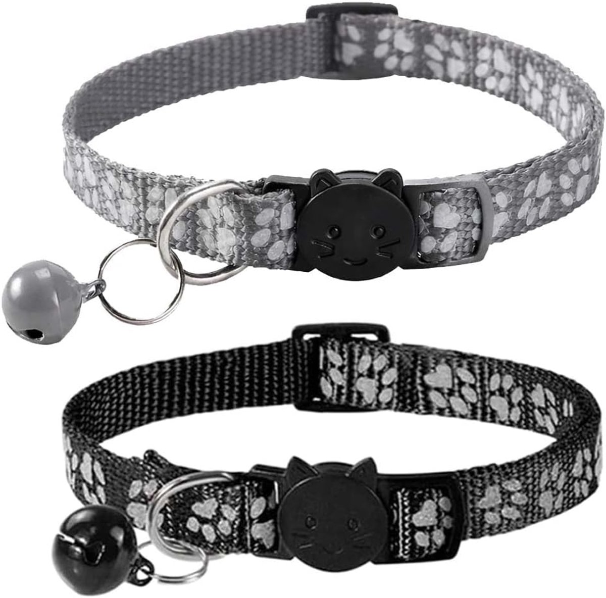 SnelShoppen - 2 stuks instelbare kattenhalsbanden met veiligheidssluiting, gerecycled materiaal, zwart grijs, perfect voor elke kat, veilig en duurzaa