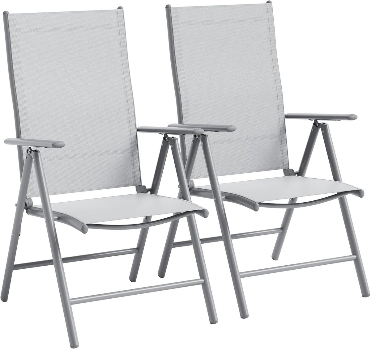 Set van 2 Verstelbare Tuinstoelen - Opvouwbaar - Comfortabele Standstoelen voor Tuin, Balkon en Camping - Metaal & Textilene - Grijs