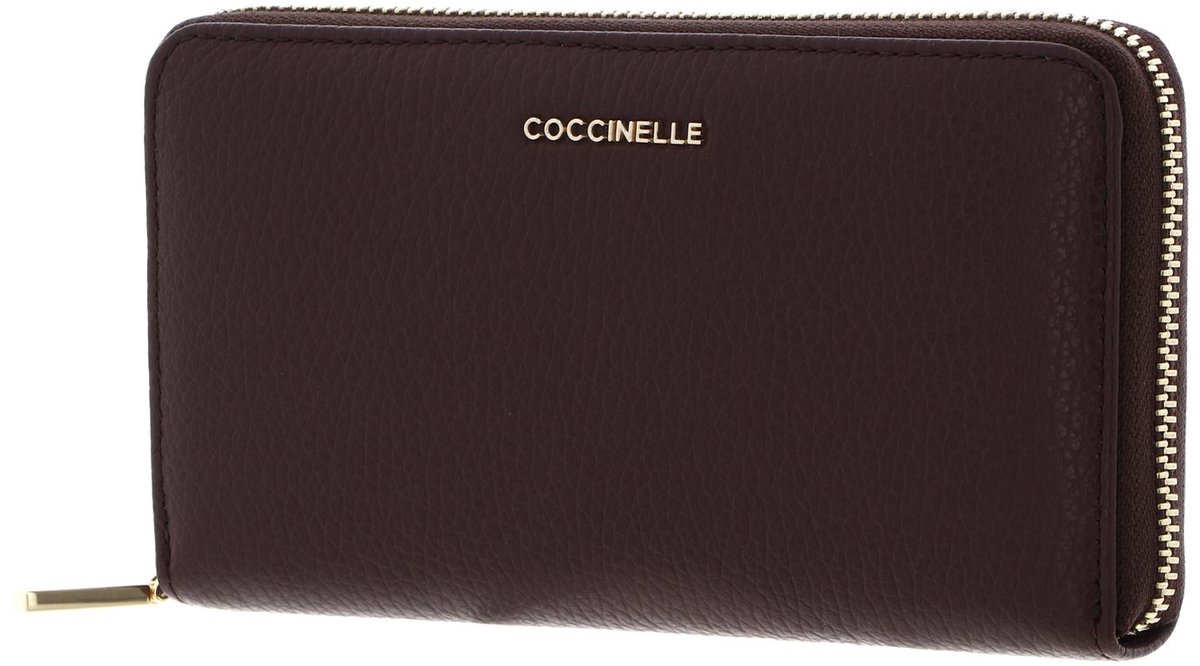 COCCINELLE Leren portemonnee Metallic Soft Wallet Grained Leather Berry donkerpaars
