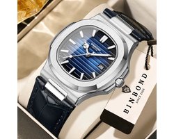 Herenhorloge Quartz - Luxe Design - Analoog Polshorloge - Met datum - Zilver kleur met Grijs Zwarte wijzerplaat