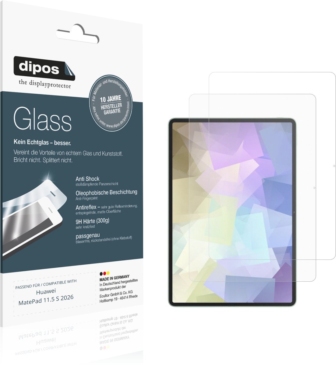 dipos – 2x Matte Pantserfolie geschikt voor Huawei MatePad 11.5 S 2026 | 9H Screenprotector