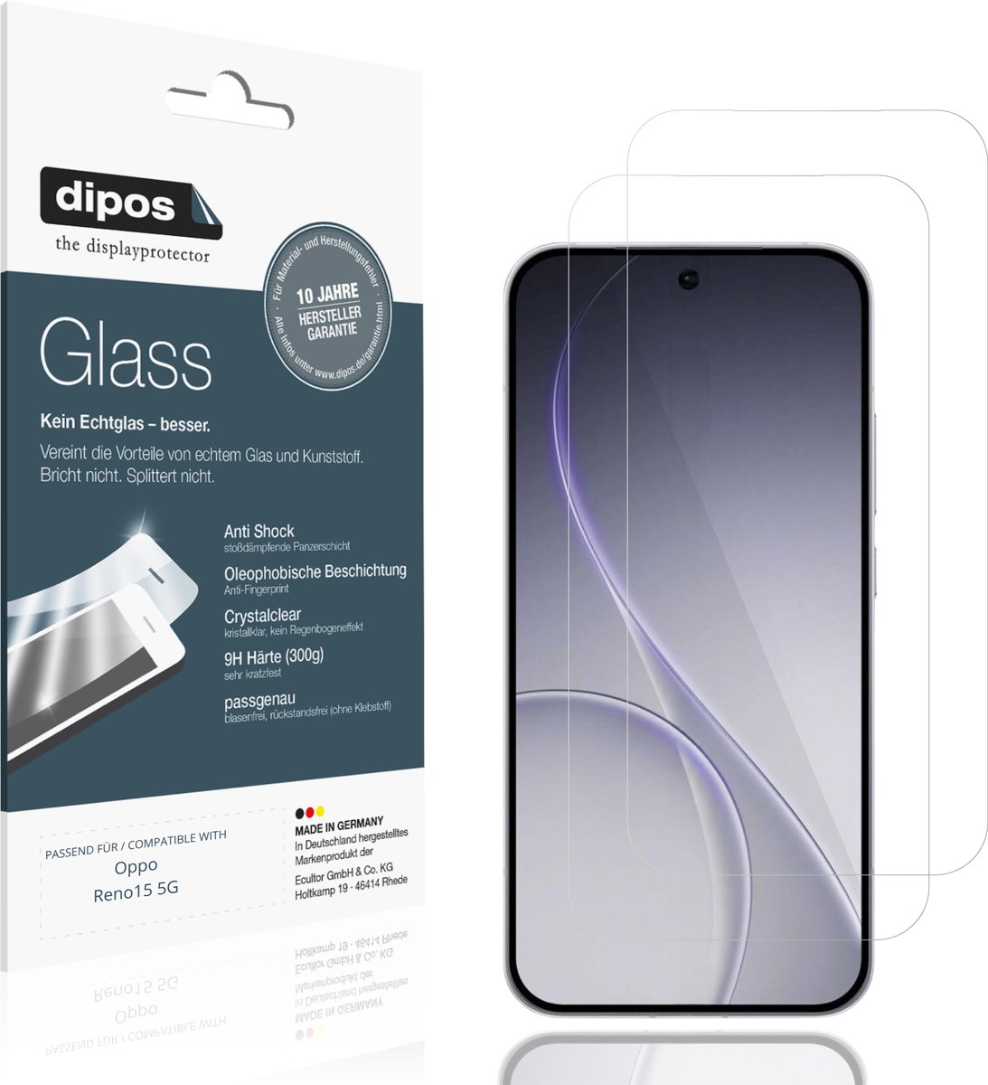 dipos – 2x Pantserfolie geschikt voor Oppo Reno15 5G | 9H Screenprotector