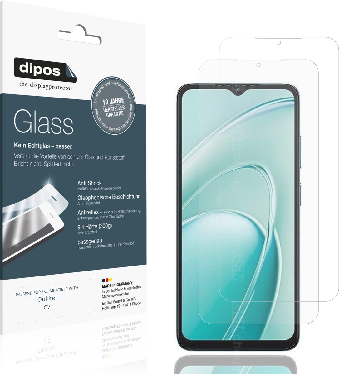 dipos – 2x Matte Pantserfolie geschikt voor Oukitel C7 | 9H Screenprotector