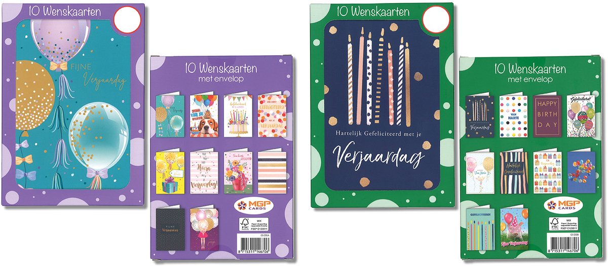 MGPcards - 20 dubbele wenskaarten met envelop - Jarig - Gefeliciteerd - Birthday - 11,5 x 17 cm