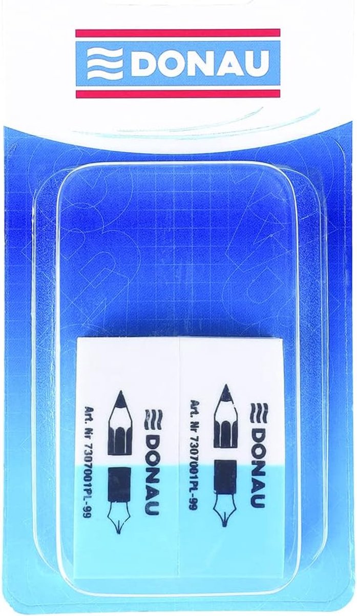 Thijox - Gummy Gum voor Potloden en Balpennen, 2 Stuks, Hoogwaardig Rubber, Wit/Blauw, Dubbelzijdig, Perfect voor School en Creatief Gebruik, 41x18x11