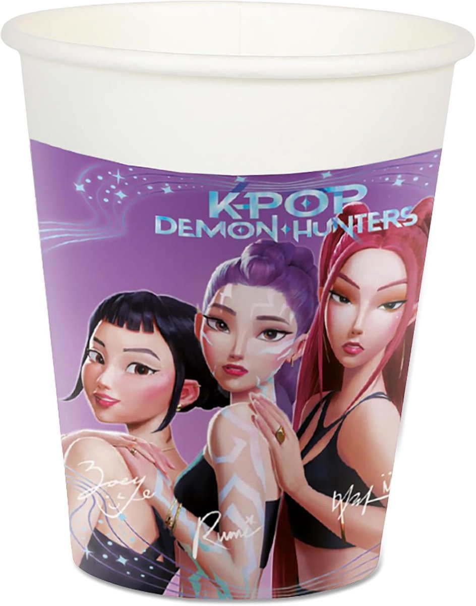 SnelShoppen - 8 K-pop papieren bekers 200 ml - Demon Hunters - Verjaardagsfeest decoratie - Wegwerp bekers voor kinderen - Feestdranken - Tafelaccesso