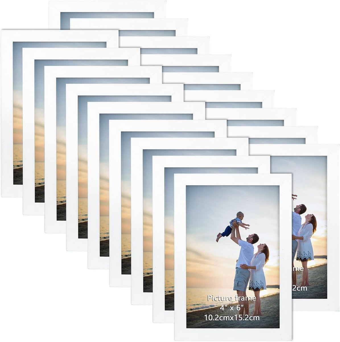 SnelShoppen - Set van 18 Slanke Witte Fotolijsten 6x4 Inch - Robuuste PVC Fotolijsten voor Wand- en Tafeldecoratie - Elegant Ontwerp voor Thuis en Kan