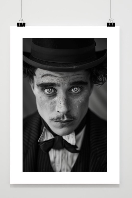 Charlie Chaplin Poster - Film - Iconisch - Zwart Wit - Komedie - Hollywood - Legendarische - posters - formaat 30x40cm - Wanddecoratie - BXS3483WV - Met Witte Rand - passe-partouts stijl