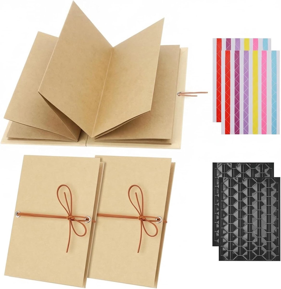 SnelShoppen - Leporello Mini-fotoalbum 2 stuks 18 x 11,5 cm, 34 pagina's, hoogwaardig karton, bruine inzetstukken, perfect voor cadeau, afstuderen, br