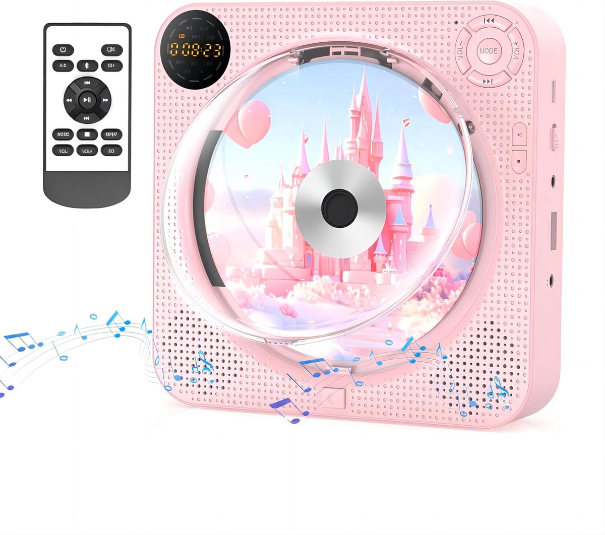 SnelShoppen - Draagbare CD-speler met Bluetooth, Luidsprekers, Afstandsbediening, FM-Radio, AUX, USB en Hoofdtelefoonaansluiting - Compacte Wand-Cd-sp