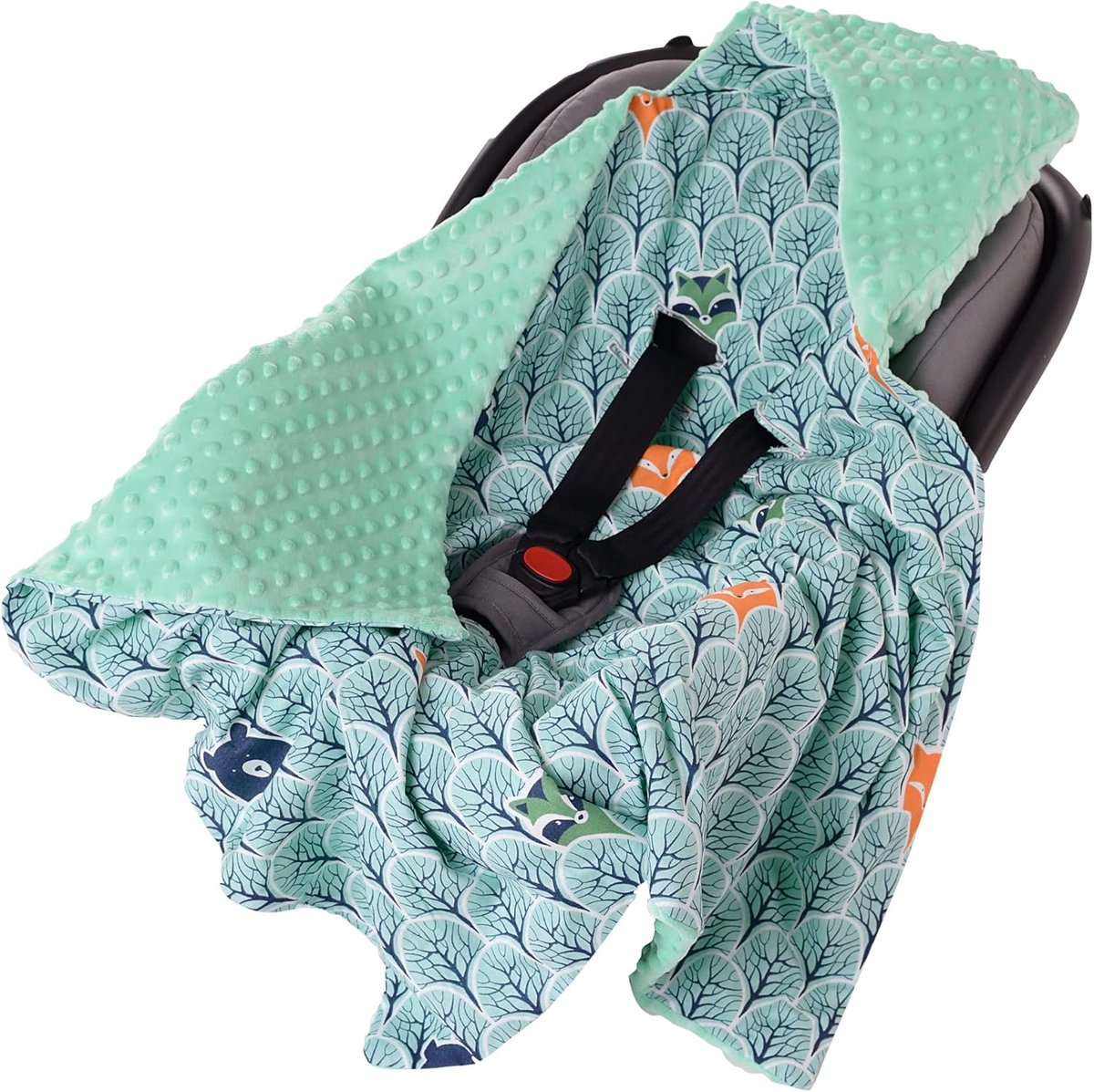 SnelShoppen - Inbaker Deken 100% Katoen 85x85cm met Capuchon - Dubbelzijdige Knuffeldeken voor Kinderwagen, Babyzitje, Buggy en Autostoel - Ideaal voo