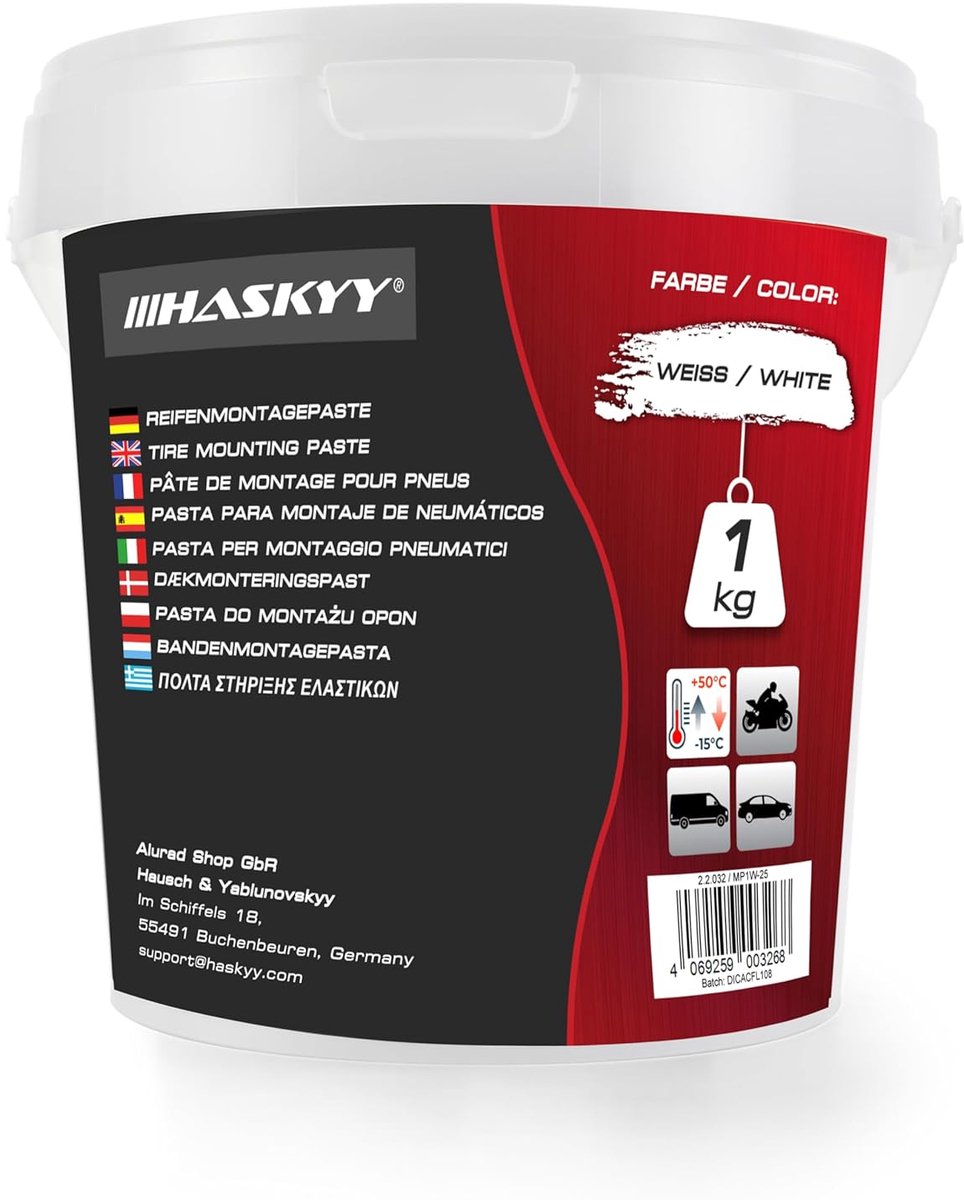 SnelShoppen - Bandenmontagepasta 1 kg - Wit - Ideaal voor Montage en Demontage van Banden - Professionele Kwaliteit - Emmer - Bandenmontagewas