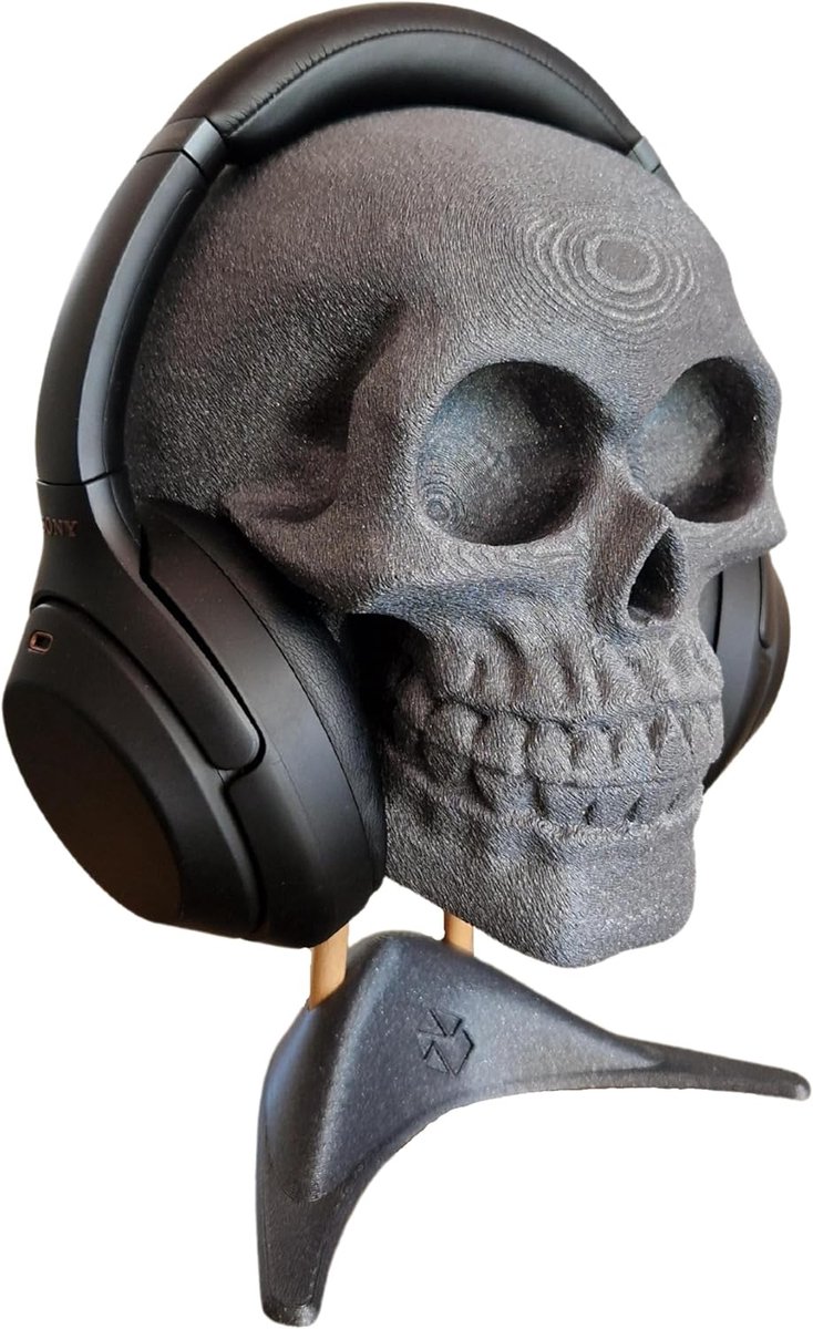 Thijox - Hoofdtelefoonhouder Schedelvorm - Gaming Headset Standaard - Beukenhout & Biologisch Afbreekbaar Polymeer - Uniek Design voor Woonkamer & Sla