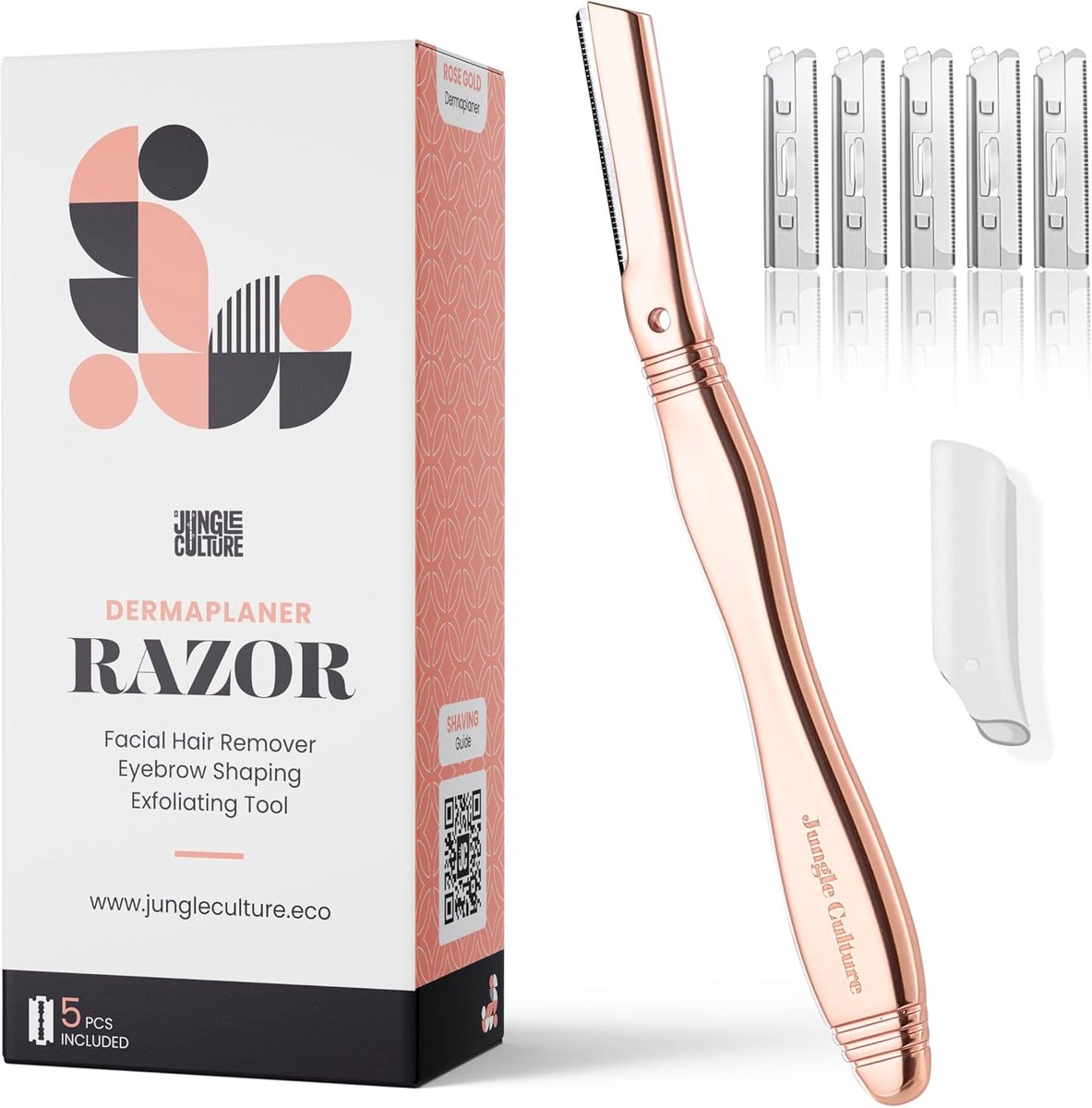 Thijox - Dermaplane Razor voor Wenkbrauwvorming en Precisie-Peeling - Plastic Vrij, Roségoud, met 5 Vervangbare Mesjes - Voor een Stralende en Glad Hu