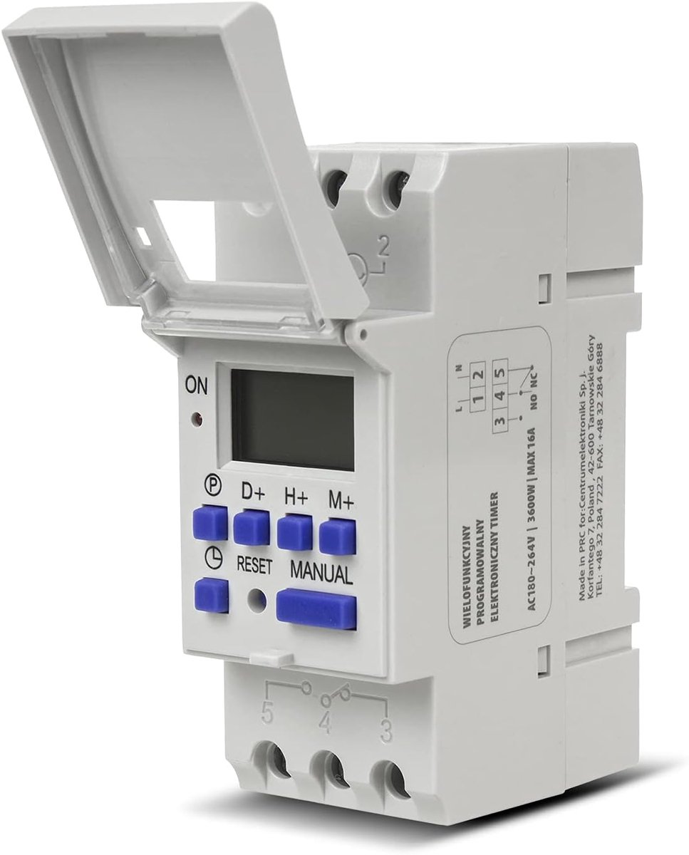 SnelShoppen - Digitale Tijdschakelaar met Weekprogramma, DIN Rail, 16 Instellingen, LCD Display, AC 180-264V, Ideaal voor Thuis en Kantoor