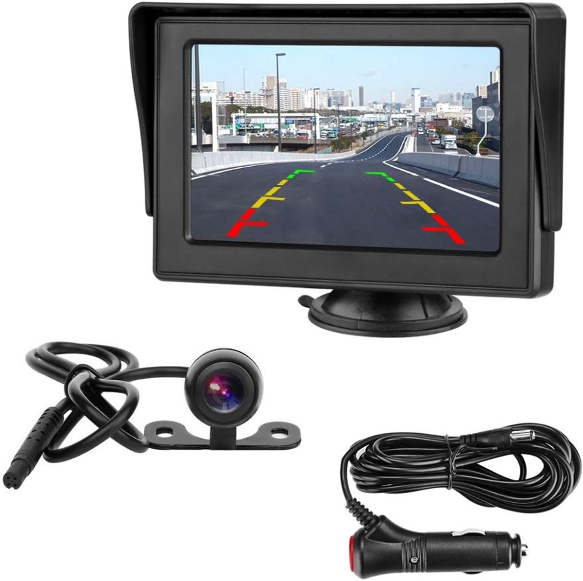 SnelShoppen - Auto Achteruitrijcamera met 4.3'' LCD Monitor, Waterdichte IP68 Nachtzicht Backup Camera voor Parking Assist, Achteruitkijkspiegel Inclu