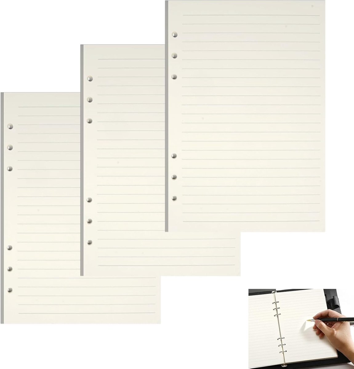 SnelShoppen - 135 Vellen A5 Navulpapier Wit - Zes-Gaten Gelinieerd Papier voor Notities, Schetsen en Dagboek in Ringband - Hoogwaardig, Duurzaam en Ge