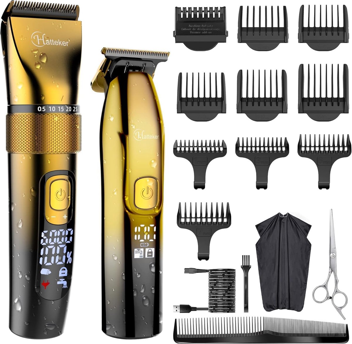 Thijox - Professionele Tondeuse en T-Blade Trimmer Kit voor Mannen - Draadloze Baard Kapper Clipper Haar Snijden Kit - IPX7 Waterdicht - Goud