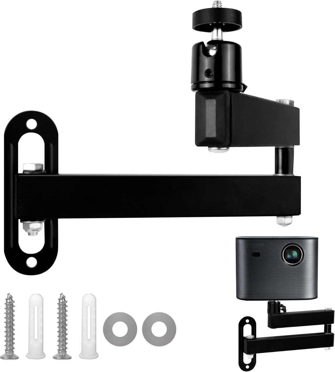 SnelShoppen - Projector Houder - Multi-Hoek Verstelbare Beamer Muurbeugel - Metalen Scharnierarm - 1/4 Inch Schroefinterface - Geschikt Voor Projector