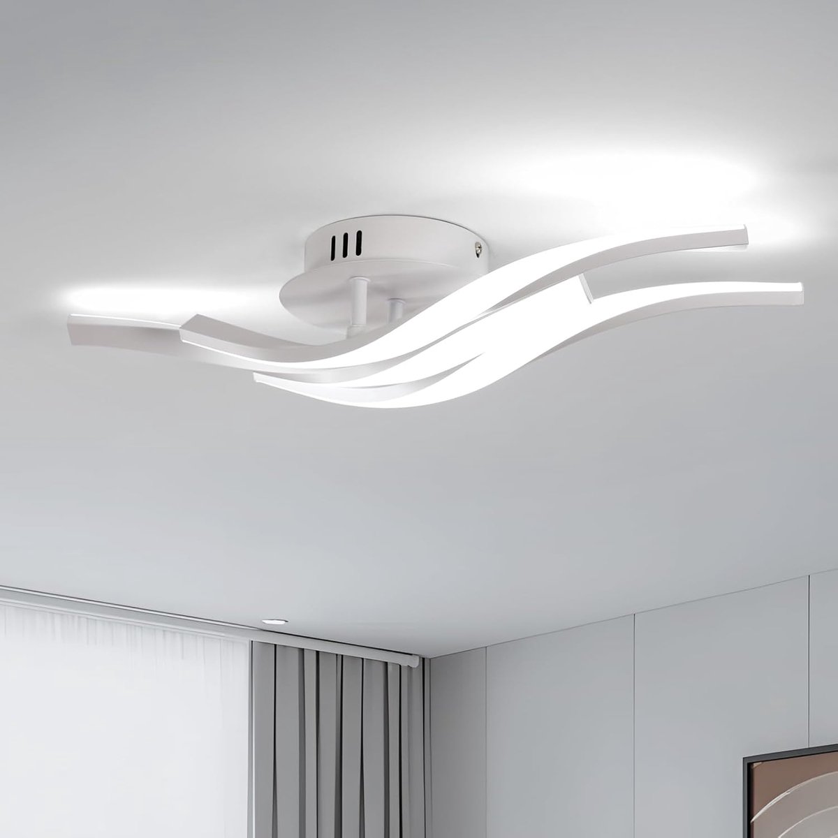SnelShoppen - Moderne LED-plafondkroonluchter 24W 2700LM met 3 Gebogen Lichtarmen, 6500K Helder Wit Licht, Energiezuinig, 52 cm, Perfect voor Woonkame
