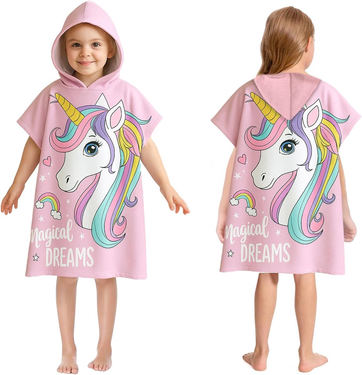 SnelShoppen - Kinderbadponcho met Capuchon 75x65cm, Zachte Microvezel Handdoek Poncho voor Kinderen, Absorberende Strandhanddoek voor Meisjes en Jonge