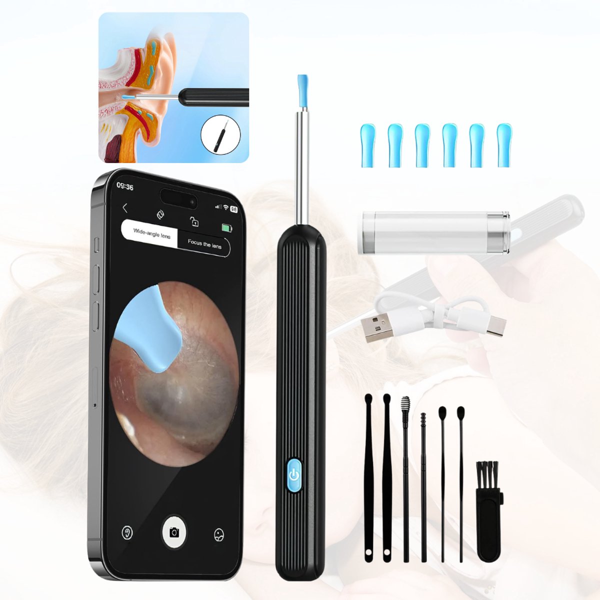 CLGP® Oor Reiniger - Otoscoop Camera - Oor Inspectie - HD IPS Scherm -Zwart