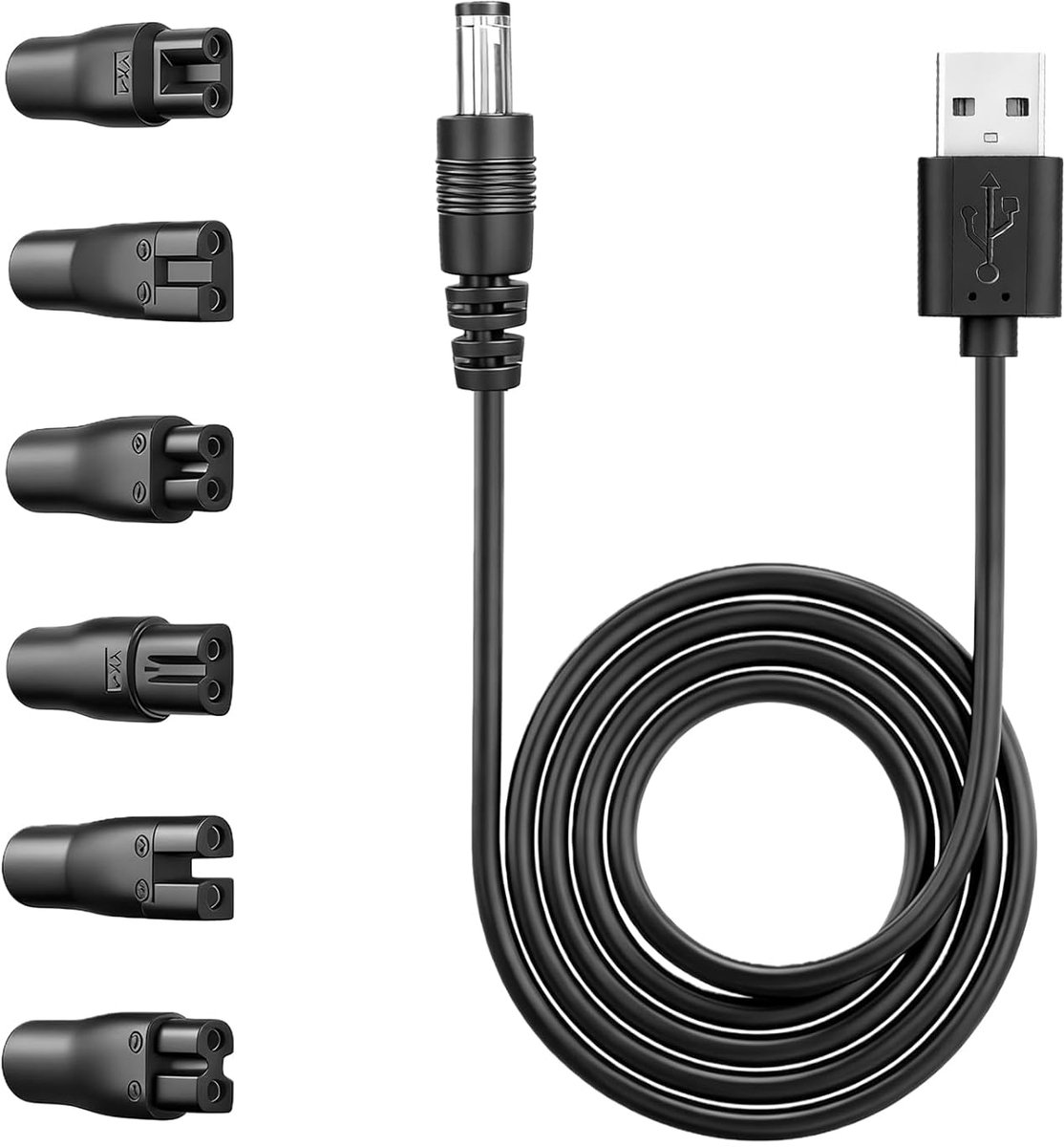 SnelShoppen - 7-delige elektrische scheerapparaat oplader kabel kit met 5V USB netsnoer en 6 voedingsadapters, geschikt voor tondeuses, baardtrimmers