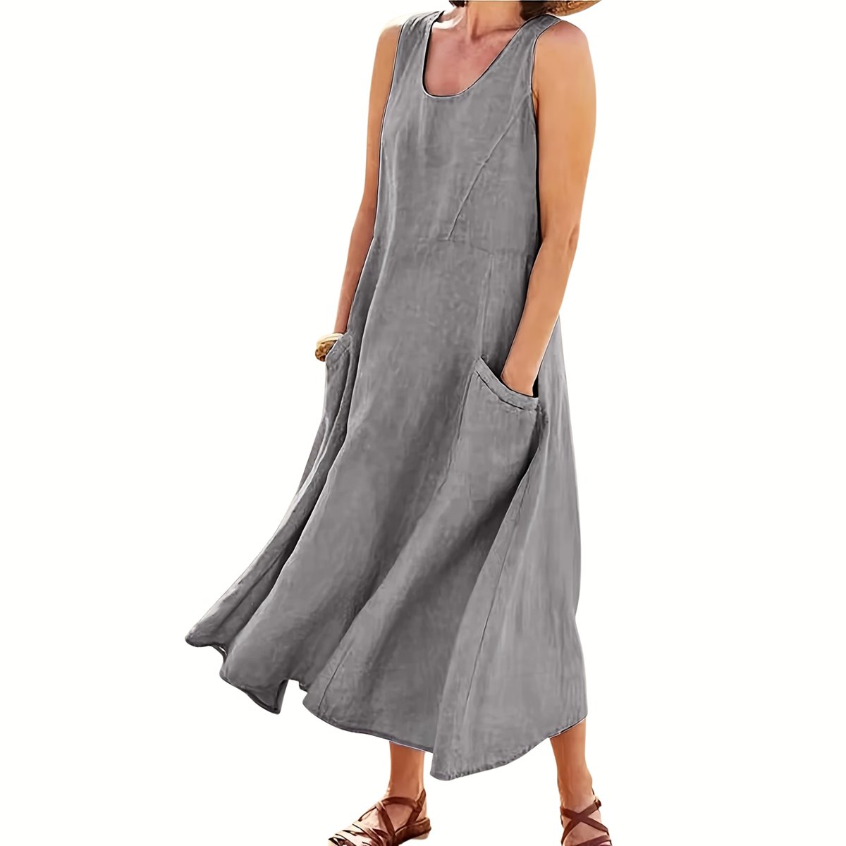 Currero Linnen Jurk Dames Blouse Zomer Shirt Jurkjes Voor Dames Ibiza Jurken Grijs
