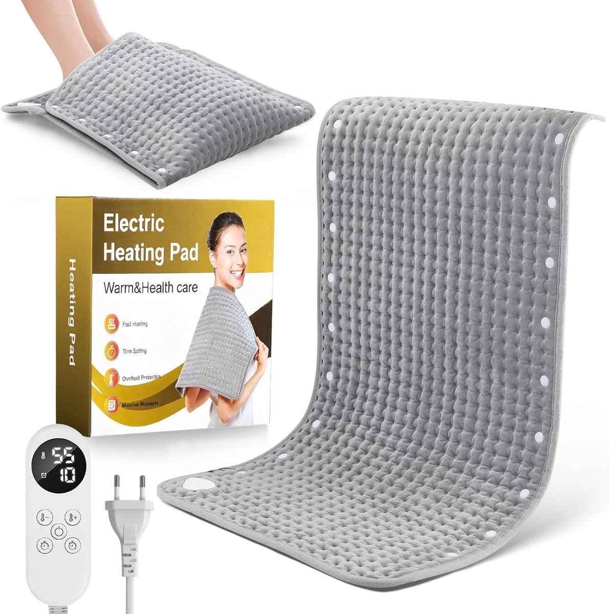 SnelShoppen - 100 x 50 cm Elektrisch Verwarmingskussen met Automatische Uitschakeling, 2-in-1 Warmtekussen, Temperatuurinstellingen 25-55 °C, 1-12 Uur