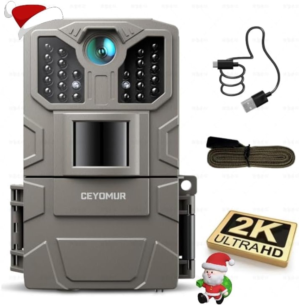SnelShoppen - Wildcamera 36MP 2K met Bewegingsdetectie, Nachtzicht IR-LED's, 2 inch LCD-scherm, IP66 Waterdicht voor Buiten Jacht en Wildbewaking