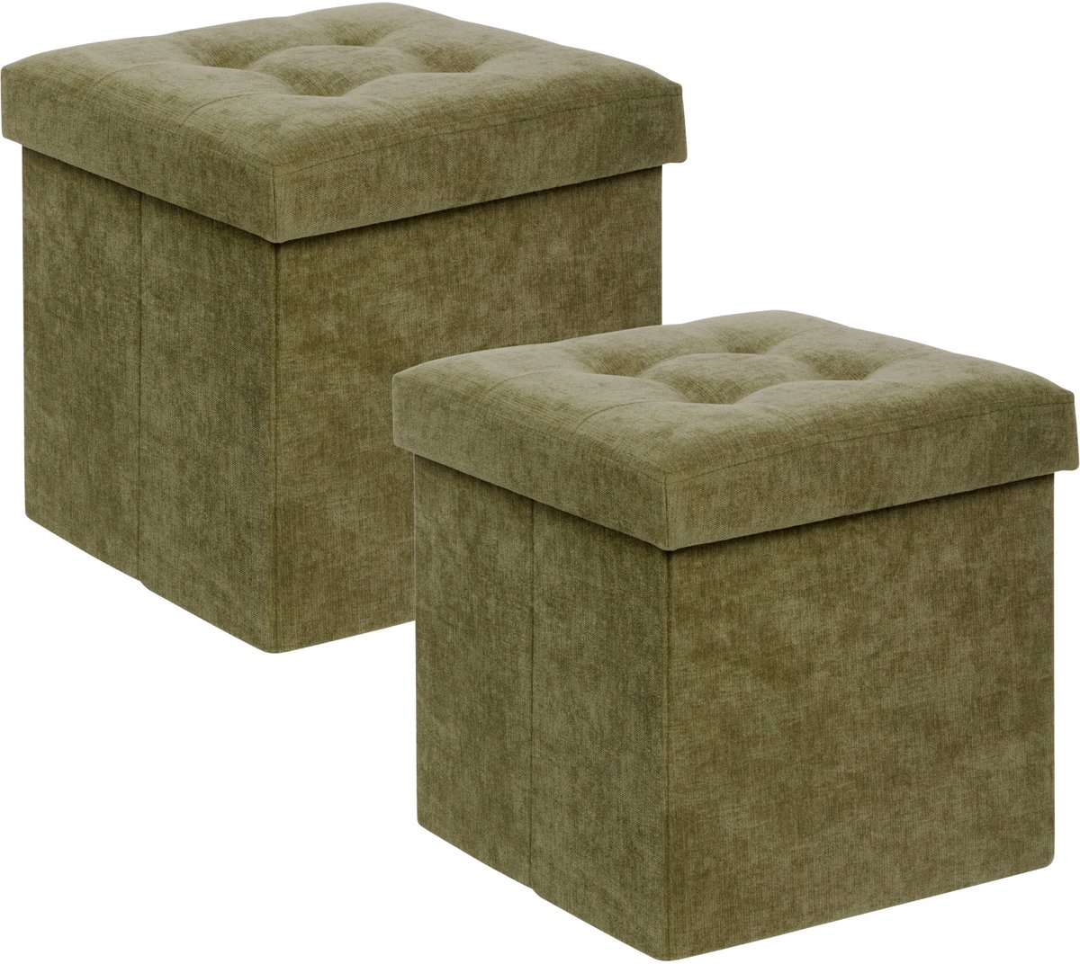 Atmosphera Poef - 2x - donkergroen - 38 x 38 cm - mdf/fluweel - hocker - opbergbox - opvouwbaar