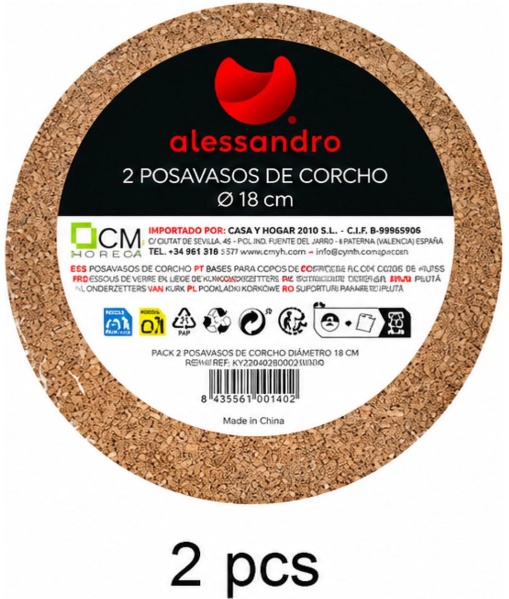 Alessandro Onderzetter voor pannen - set 6x - kurk - dia 18 cm - rond - hittebestendig - kookpannen/ovenschalen