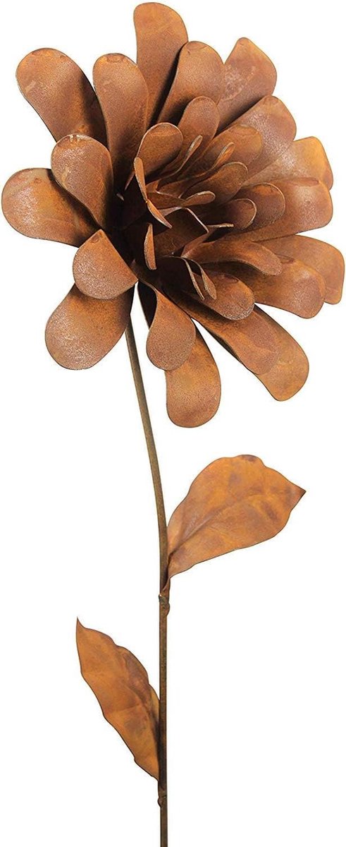 Tuinsteker Bloem - Roest Decoratie - Tuin Aankleden - Handgemaakt Uniek - 116 cm Hoog - Roestkleurig