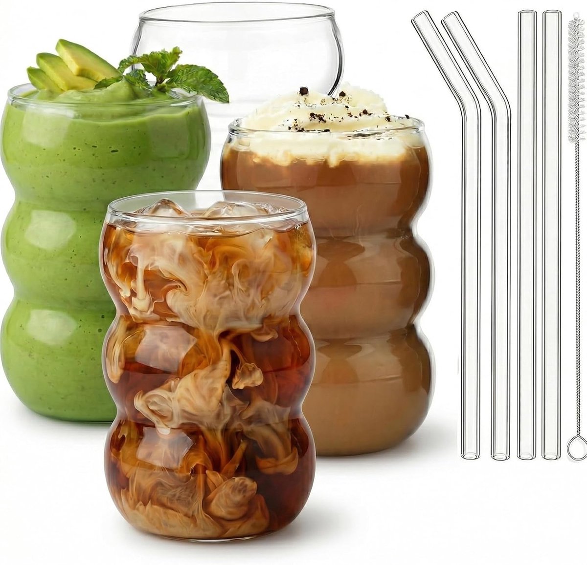 SnelShoppen - Set van 4 Bubble Glazen 550 ml - Koffieglazen, Latte Macchiato Glazen, Ijskoffie Glazen, Drinkglazen, Cocktailglazen - Vaatwasmachinebes