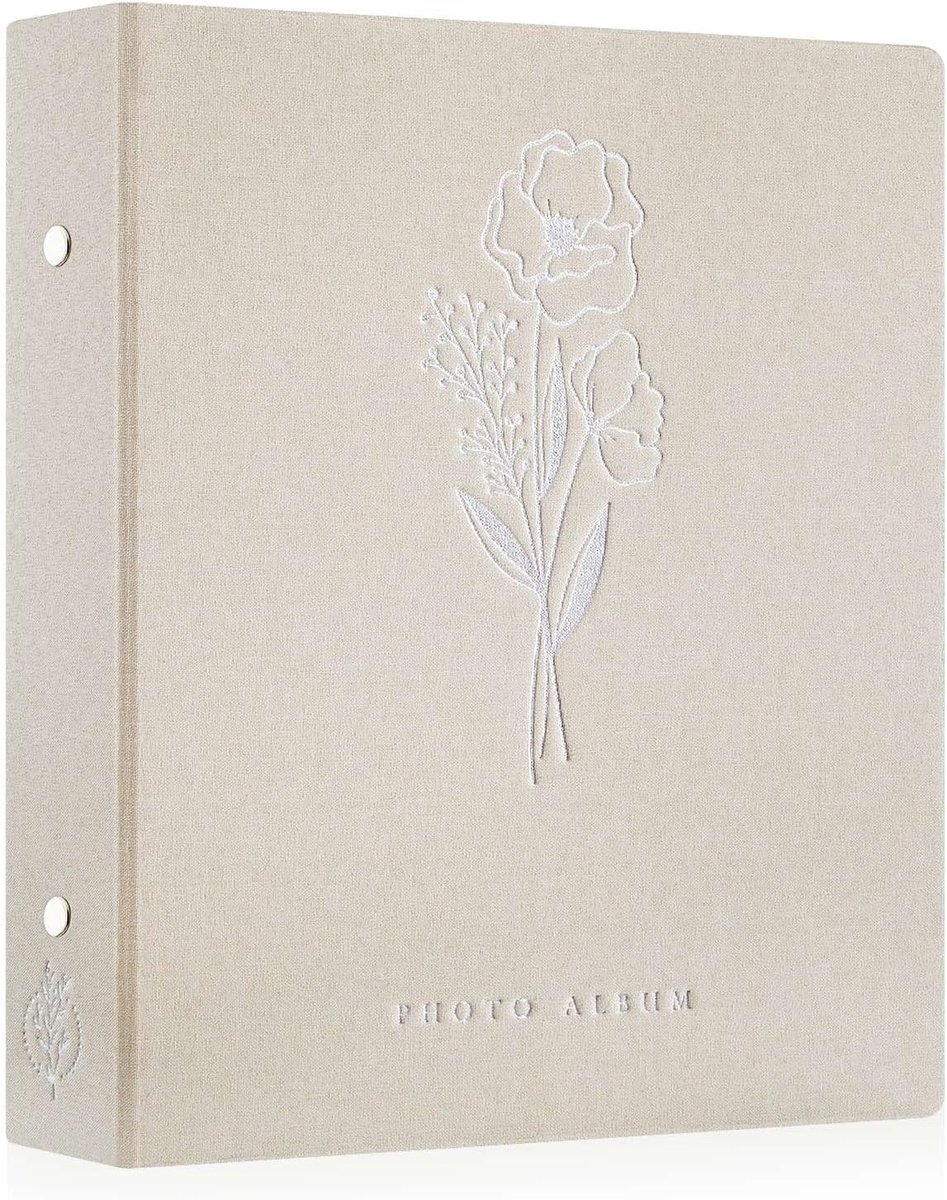 SnelShoppen - Fotoalbum 6x4 inch voor 400 foto's met linnen kaft, insteekhoezen en zilveren opdruk, beige, voor portretfoto's, ideaal voor herinnering